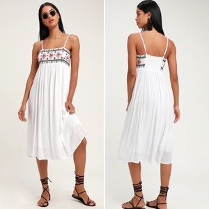 Lulus Free & Breezy White Embroidered Midi Dress